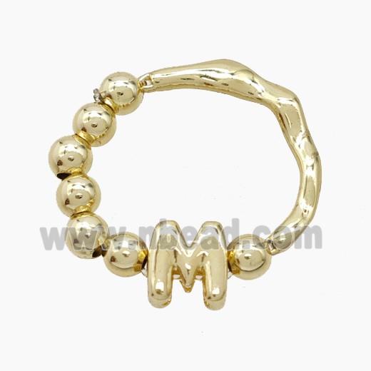Copper Ring With Letter-M Gold Plated