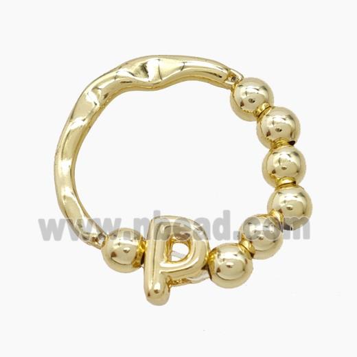 Copper Ring With Letter-P Gold Plated