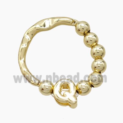 Copper Ring With Letter-Q Gold Plated