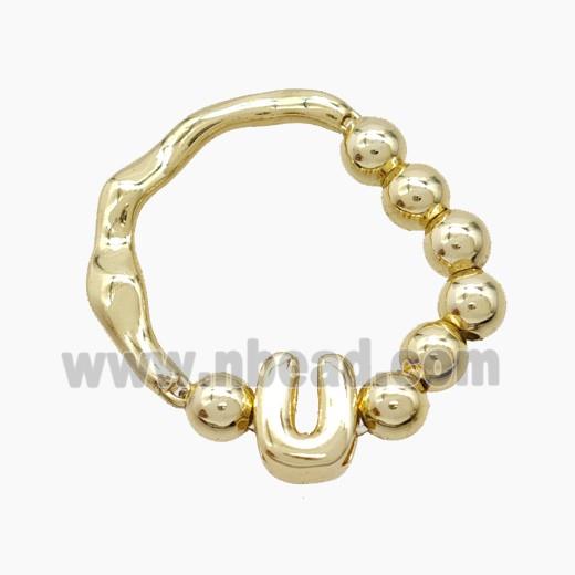 Copper Ring With Letter-U Gold Plated