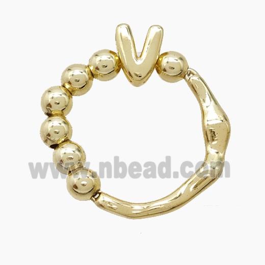 Copper Ring With Letter-V Gold Plated