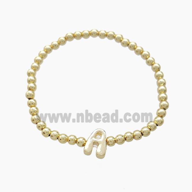 Copper Bracelet With Letter-A Stretchy Gold Plated