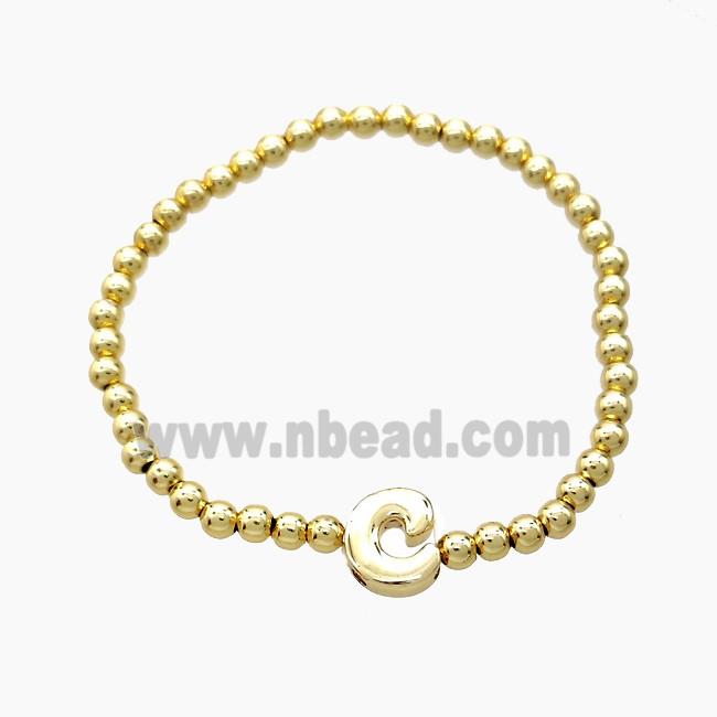 Copper Bracelet With Letter-C Stretchy Gold Plated