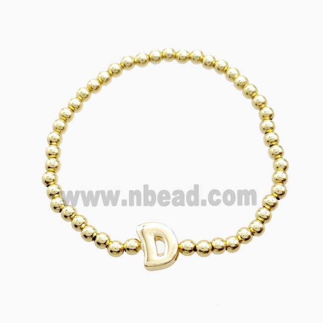Copper Bracelet With Letter-D Stretchy Gold Plated