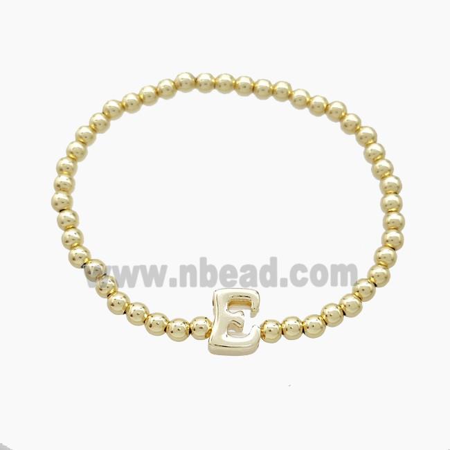 Copper Bracelet With Letter-E Stretchy Gold Plated