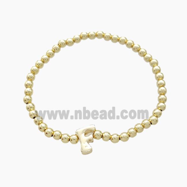 Copper Bracelet With Letter-F Stretchy Gold Plated