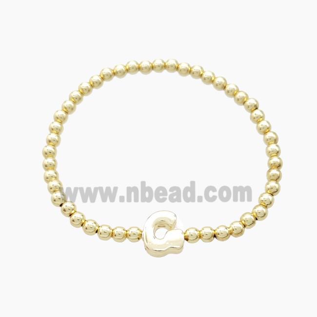 Copper Bracelet With Letter-G Stretchy Gold Plated