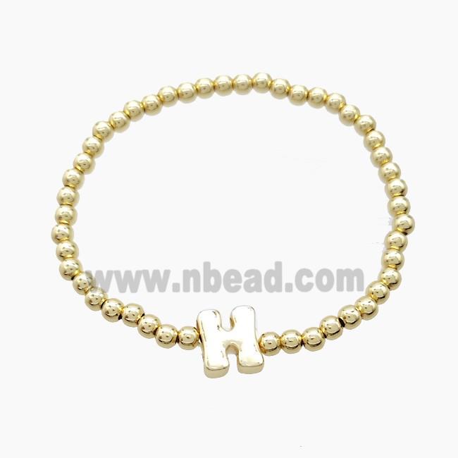 Copper Bracelet With Letter-H Stretchy Gold Plated