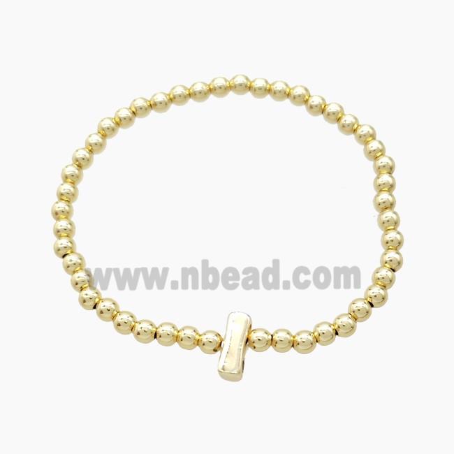 Copper Bracelet With Letter-I Stretchy Gold Plated