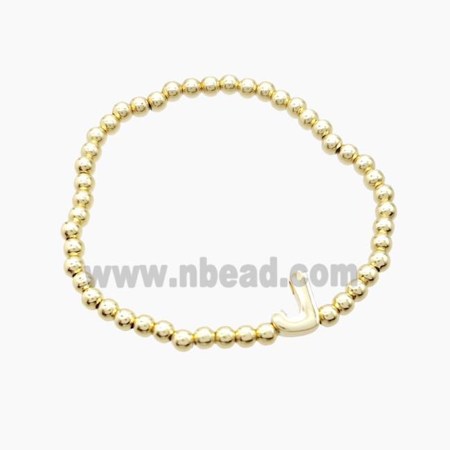 Copper Bracelet With Letter-L Stretchy Gold Plated