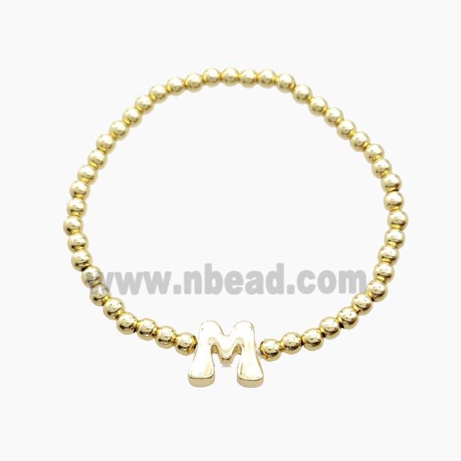 Copper Bracelet With Letter-M Stretchy Gold Plated