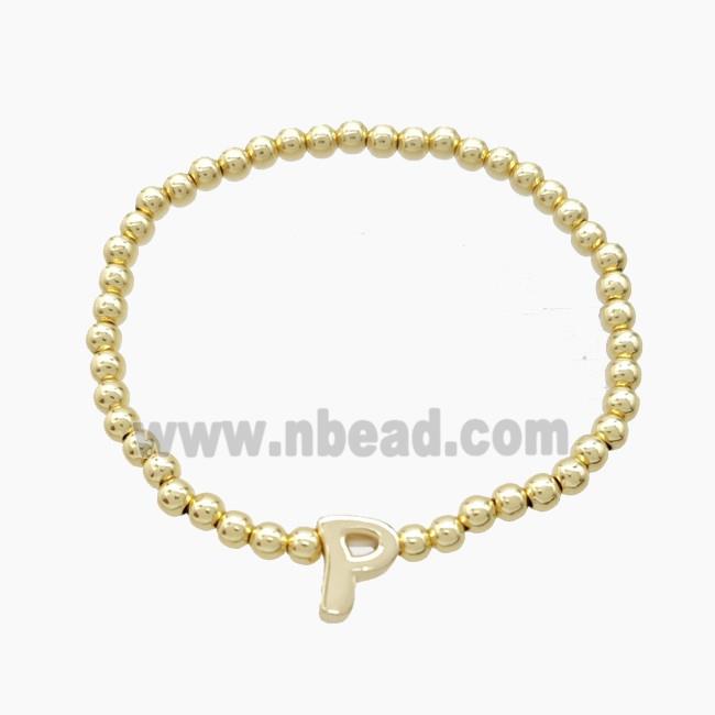 Copper Bracelet With Letter-P Stretchy Gold Plated