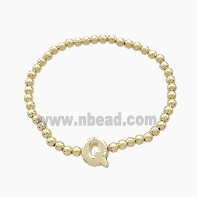 Copper Bracelet With Letter-Q Stretchy Gold Plated
