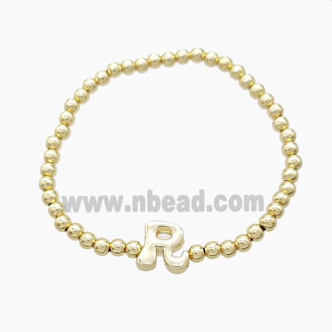 Copper Bracelet With Letter-R Stretchy Gold Plated