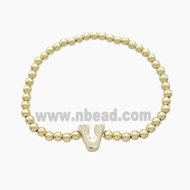 Copper Bracelet With Letter-V Stretchy Gold Plated