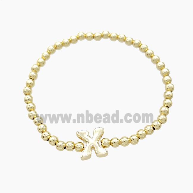 Copper Bracelet With Letter-X Stretchy Gold Plated