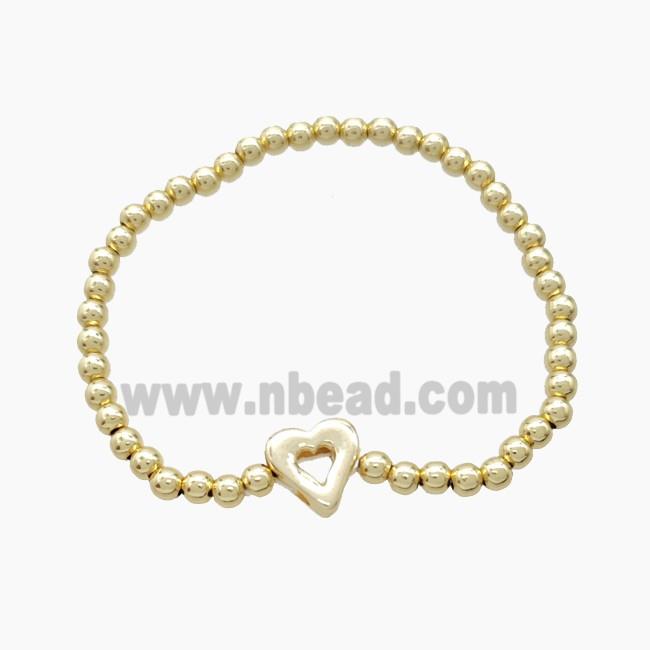 Copper Bracelet With Heart Stretchy Gold Plated