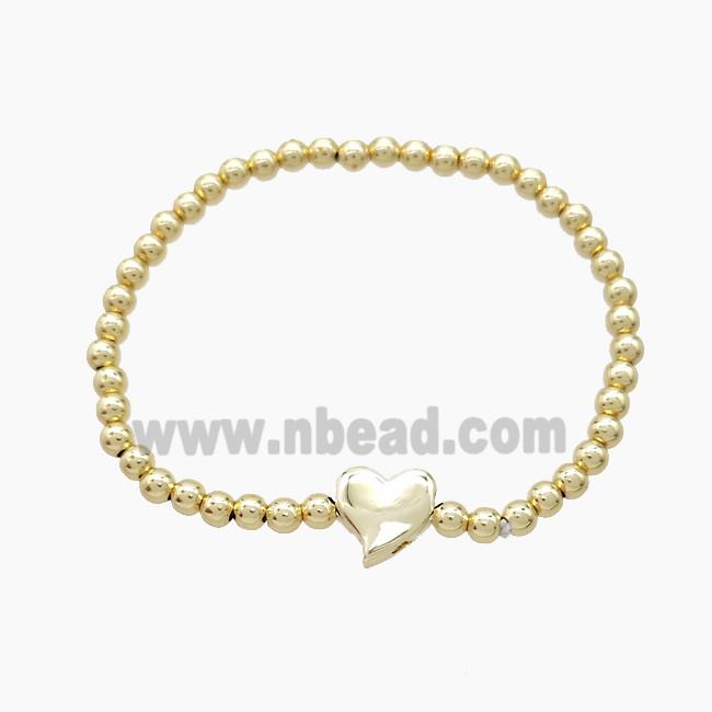 Copper Bracelet With Heart Stretchy Gold Plated