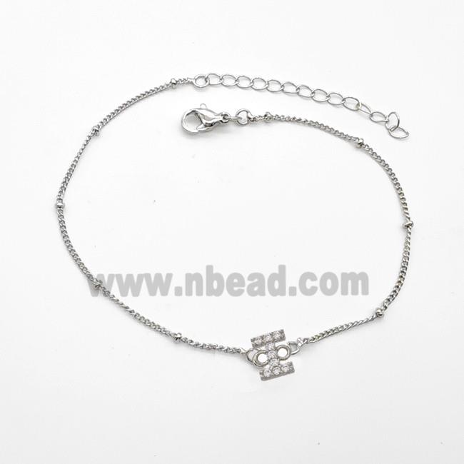 Copper Bracelet With Letter-I Pave Zirconia Platinum Plated