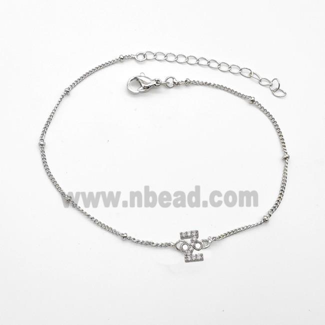Copper Bracelet With Letter-Z Pave Zirconia Platinum Plated