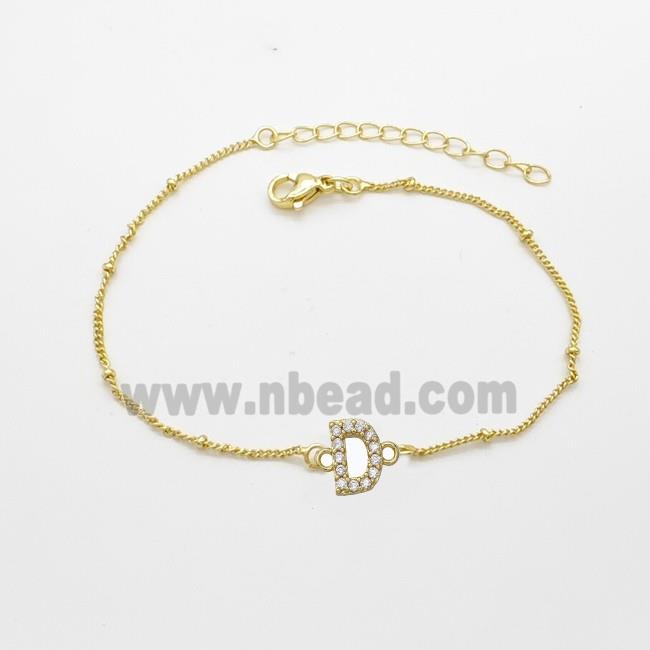 Copper Bracelet With Letter-D Pave Zirconia Gold Plated