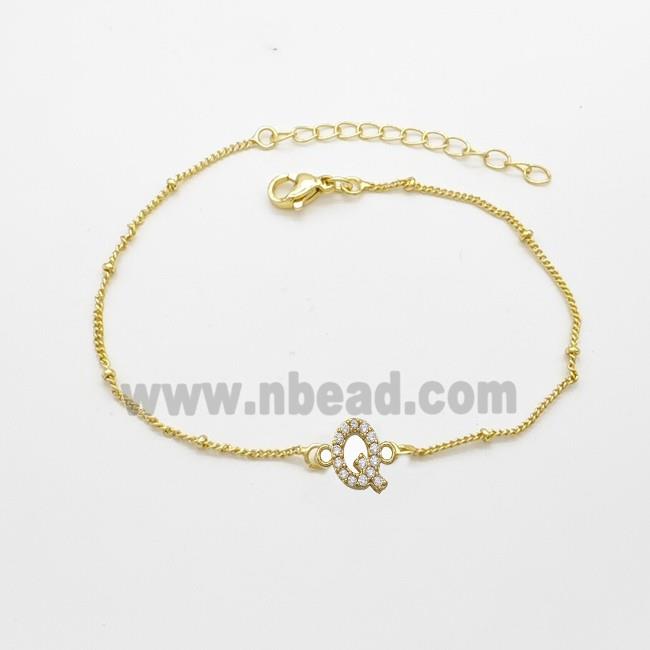 Copper Bracelet With Letter-Q Pave Zirconia Gold Plated