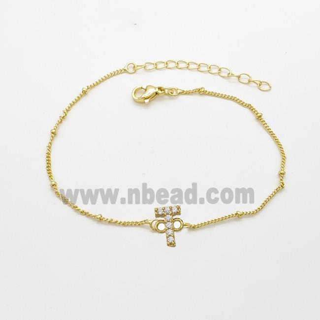 Copper Bracelet With Letter-TPave Zirconia Gold Plated