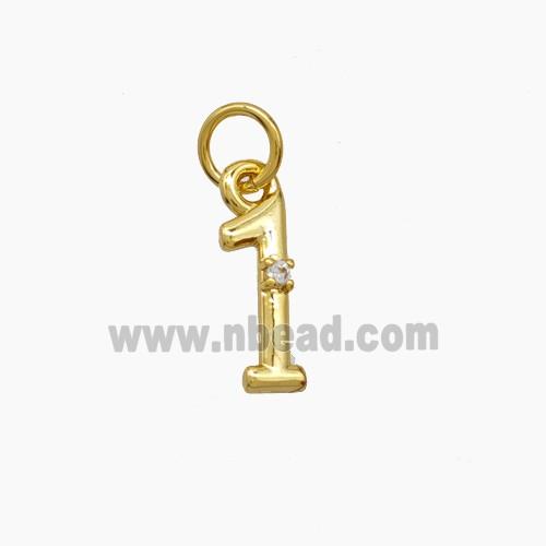 Copper Number-1 Pendant Pave Zirconia Gold Plated