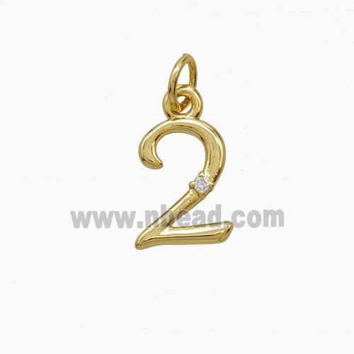 Copper Number-2 Pendant Pave Zirconia Gold Plated