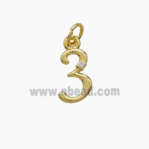 Copper Number-3 Pendant Pave Zirconia Gold Plated
