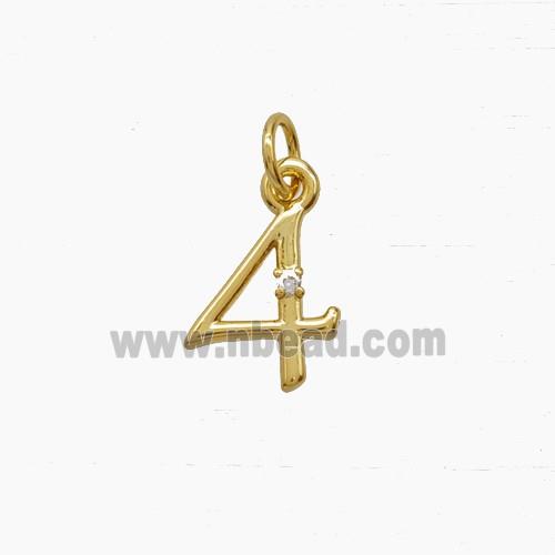Copper Number-4 Pendant Pave Zirconia Gold Plated