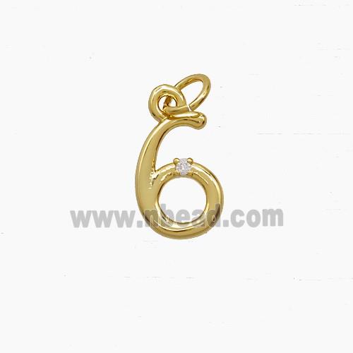 Copper Number-6 Pendant Pave Zirconia Gold Plated