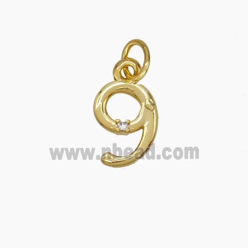 Copper Number-9 Pendant Pave Zirconia Gold Plated