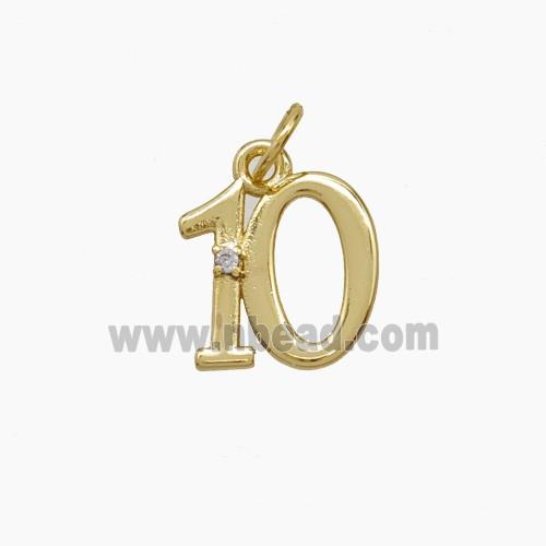 Copper Number-10 Pendant Pave Zirconia Gold Plated
