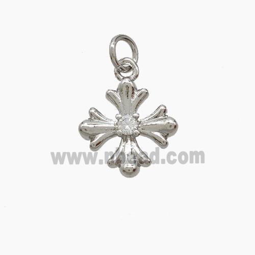 Copper Cross Pendant Pave Zirconia Platinum Plated