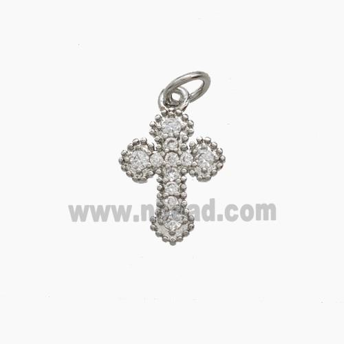 Copper Cross Pendant Pave Zirconia Platinum Plated