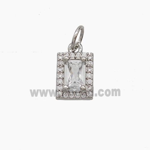 Copper Rectangle Pendant Pave Zirconia Crystal Glass Platinum Plated