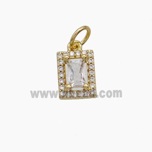 Copper Rectangle Pendant Pave Zirconia Crystal Glass Gold Plated