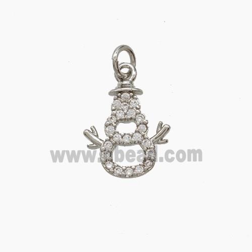 Christmas Snowman Charms Copper Pendant Pave Zirconia Platinum Plated