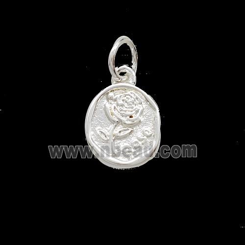 Copper Rose Flower Pendant Shiny Silver