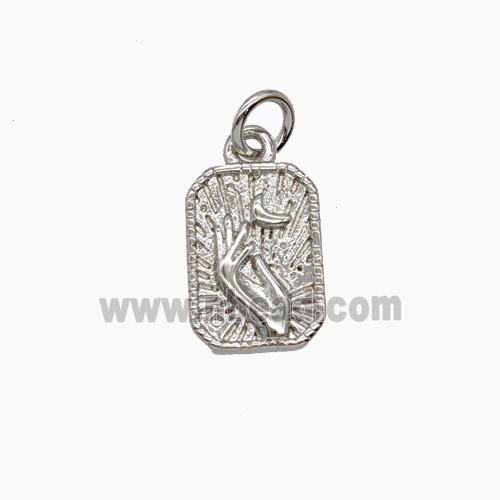 Copper Hand Moon Pendant Rectangle Platinum Plated