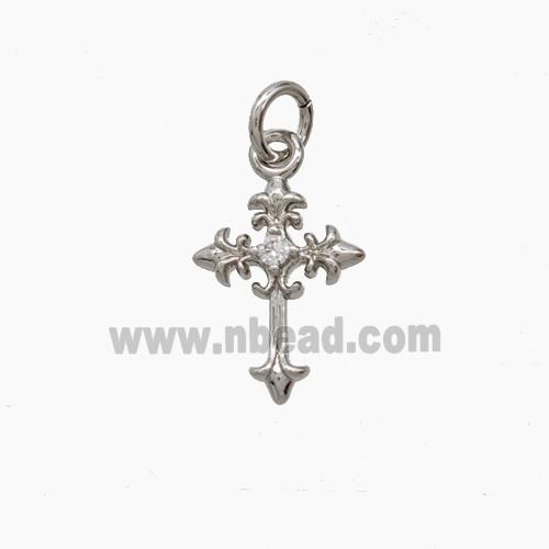 Copper Cross Pendant Pave Zirconia Platinum Plated