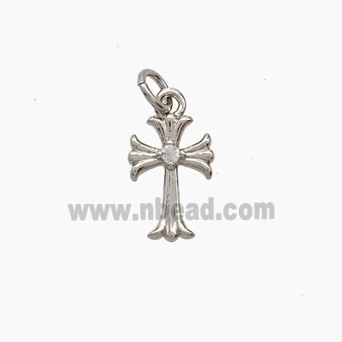 Copper Cross Pendant Pave Zirconia Platinum Plated