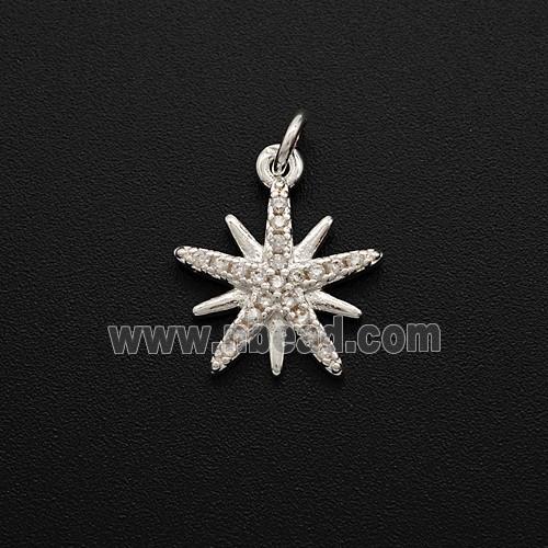 Copper Star Pendant Pave Zirconia Shiny Silver