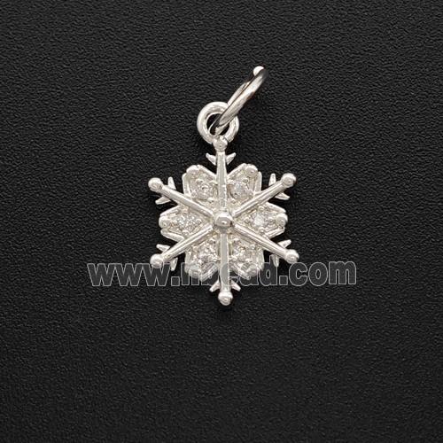 Copper Snowflake Pendant Pave Zirconia Shiny Silver