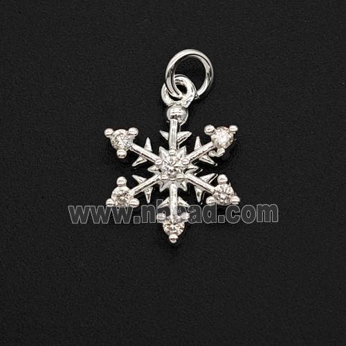 Copper Snowflake Pendant Pave Zirconia Shiny Silver
