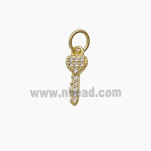 Copper Key Pendant Pave Zirconia Gold Plated