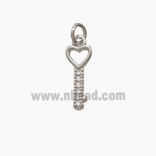 Copper Key Pendant Pave Zirconia Platinum Plated