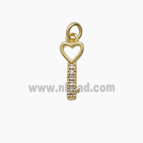 Copper Key Pendant Pave Zirconia Gold Plated