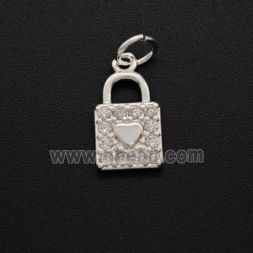 Copper Lock Pendant Pave Zirconia Shiny Silver